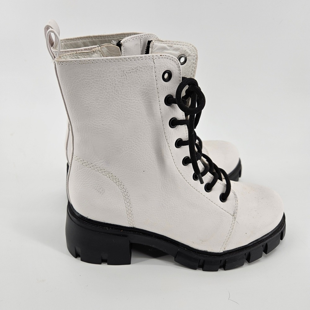 Y2K White Chunky Combat Boots Black Lug Sole Side Zip Lace Up  7 Grunge Indie